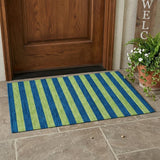 2' X 3' Navy Blue Striped Washable Non Skid Indoor Outdoor Area Rug
