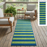 8' Runner Navy Blue Striped Washable Non Skid Indoor Outdoor Runner Rug