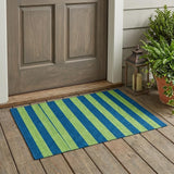 3' X 5' Navy Blue Striped Washable Non Skid Indoor Outdoor Area Rug