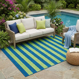 5' X 8' Navy Blue Striped Washable Non Skid Indoor Outdoor Area Rug
