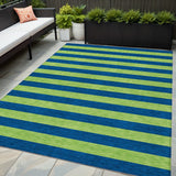 5' X 8' Navy Blue Striped Washable Non Skid Indoor Outdoor Area Rug