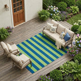 8' X 10' Navy Blue Striped Washable Non Skid Indoor Outdoor Area Rug