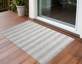 2' X 3' Gray and Ivory Striped Washable Non Skid Indoor Outdoor Area Rug