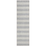 8' Runner Gray and Ivory Striped Washable Non Skid Indoor Outdoor Runner Rug