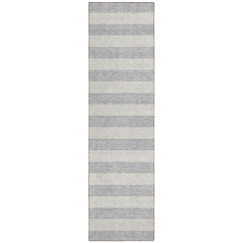 8' Runner Gray and Ivory Striped Washable Non Skid Indoor Outdoor Runner Rug