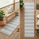 8' Runner Gray and Ivory Striped Washable Non Skid Indoor Outdoor Runner Rug
