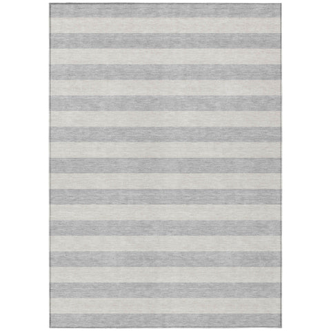 3' X 5' Gray and Ivory Striped Washable Non Skid Indoor Outdoor Area Rug