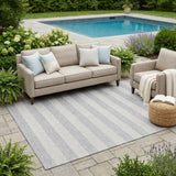 5' X 8' Gray and Ivory Striped Washable Non Skid Indoor Outdoor Area Rug