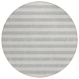 8' Round Gray and Ivory Round Striped Washable Non Skid Indoor Outdoor Area Rug