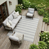 8' X 10' Gray and Ivory Striped Washable Non Skid Indoor Outdoor Area Rug