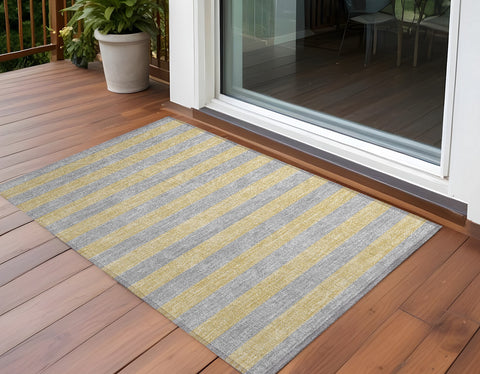 3' X 5' Silver Striped Washable Non Skid Indoor Outdoor Area Rug