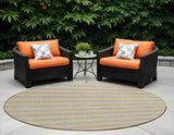 8' Round Silver Round Striped Washable Non Skid Indoor Outdoor Area Rug