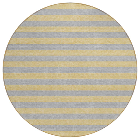 8' Round Silver Round Striped Washable Non Skid Indoor Outdoor Area Rug