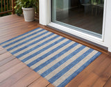 2' X 3' Tan Striped Washable Non Skid Indoor Outdoor Area Rug