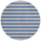 8' Round Tan Round Striped Washable Non Skid Indoor Outdoor Area Rug