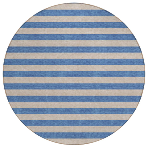 8' Round Tan Round Striped Washable Non Skid Indoor Outdoor Area Rug