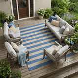 8' X 10' Tan Striped Washable Non Skid Indoor Outdoor Area Rug