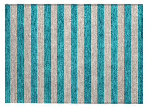 2' X 3' Turquoise Striped Washable Non Skid Indoor Outdoor Area Rug
