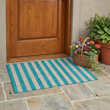2' X 3' Turquoise Striped Washable Non Skid Indoor Outdoor Area Rug