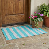 3' X 5' Turquoise Striped Washable Non Skid Indoor Outdoor Area Rug
