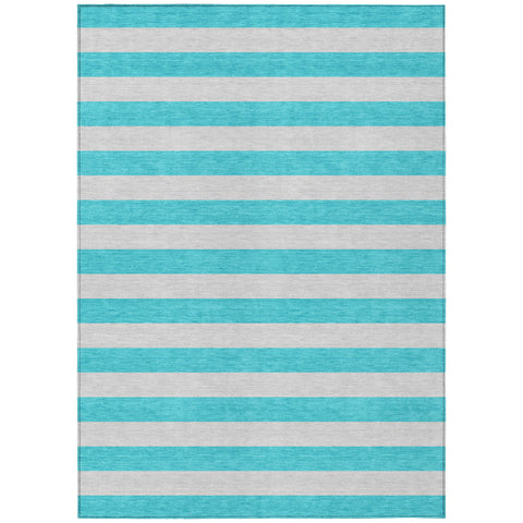 5' X 8' Turquoise Striped Washable Non Skid Indoor Outdoor Area Rug