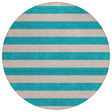 8' Round Turquoise Round Striped Washable Non Skid Indoor Outdoor Area Rug