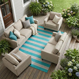 8' X 10' Turquoise Striped Washable Non Skid Indoor Outdoor Area Rug