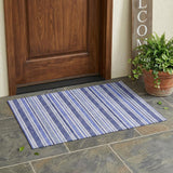 2' X 3' Blue Striped Washable Non Skid Indoor Outdoor Area Rug