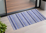 2' X 3' Blue Striped Washable Non Skid Indoor Outdoor Area Rug