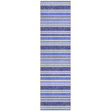 2' X 8' Blue Striped Washable Indoor Outdoor Runner Rug