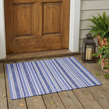 3' X 5' Blue Striped Washable Non Skid Indoor Outdoor Area Rug