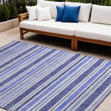 8' X 10' Blue Striped Washable Non Skid Indoor Outdoor Area Rug