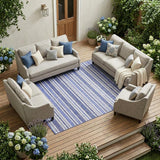 8' X 10' Blue Striped Washable Non Skid Indoor Outdoor Area Rug