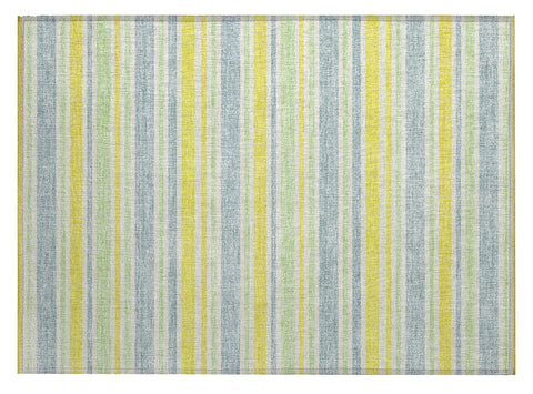 2' X 3' Blue and Yellow Striped Washable Non Skid Indoor Outdoor Area Rug