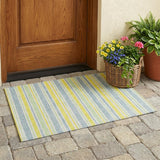 2' X 3' Blue and Yellow Striped Washable Non Skid Indoor Outdoor Area Rug