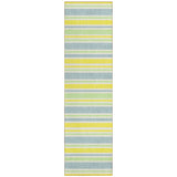2' X 8' Blue and Yellow Striped Washable Indoor Outdoor Runner Rug