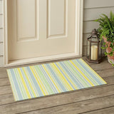 3' X 5' Blue and Yellow Striped Washable Non Skid Indoor Outdoor Area Rug