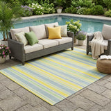 5' X 8' Blue and Yellow Striped Washable Non Skid Indoor Outdoor Area Rug
