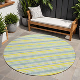 8' Round Blue and Yellow Round Striped Washable Non Skid Indoor Outdoor Area Rug