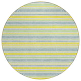 8' Round Blue and Yellow Round Striped Washable Non Skid Indoor Outdoor Area Rug
