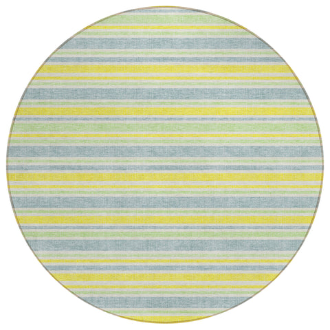 8' Round Blue and Yellow Round Striped Washable Non Skid Indoor Outdoor Area Rug