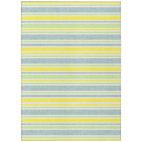 8' X 10' Blue and Yellow Striped Washable Non Skid Indoor Outdoor Area Rug