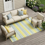8' X 10' Blue and Yellow Striped Washable Non Skid Indoor Outdoor Area Rug