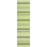 2' X 8' Green and Yellow Striped Washable Indoor Outdoor Runner Rug