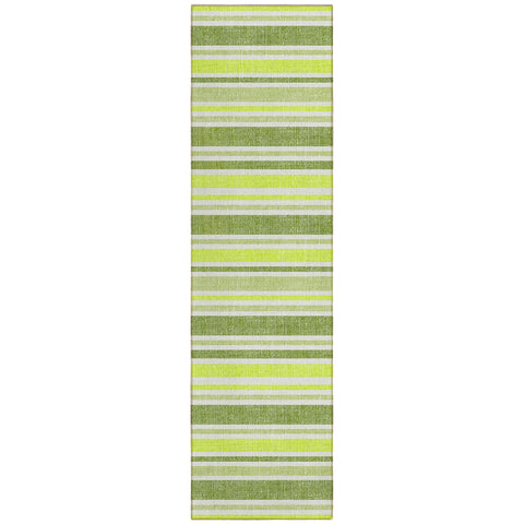 2' X 8' Green and Yellow Striped Washable Indoor Outdoor Runner Rug