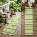 2' X 8' Green and Yellow Striped Washable Indoor Outdoor Runner Rug
