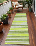 2' X 8' Green and Yellow Striped Washable Indoor Outdoor Runner Rug