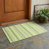 3' X 5' Green and Yellow Striped Washable Non Skid Indoor Outdoor Area Rug