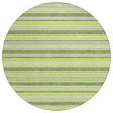 8' Round Green and Yellow Round Striped Washable Non Skid Indoor Outdoor Area Rug