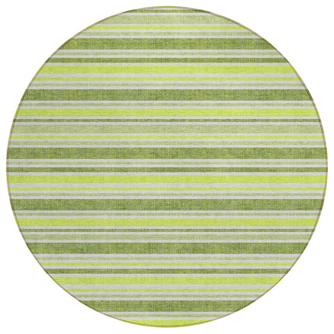 8' Round Green and Yellow Round Striped Washable Non Skid Indoor Outdoor Area Rug